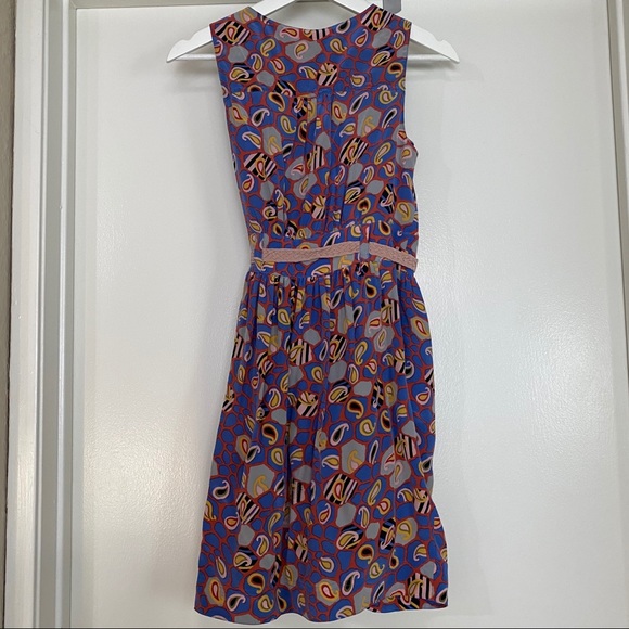 Sine Vintage Silk Print Dress Coral/Blue/Yellow 0 - Picture 6 of 7